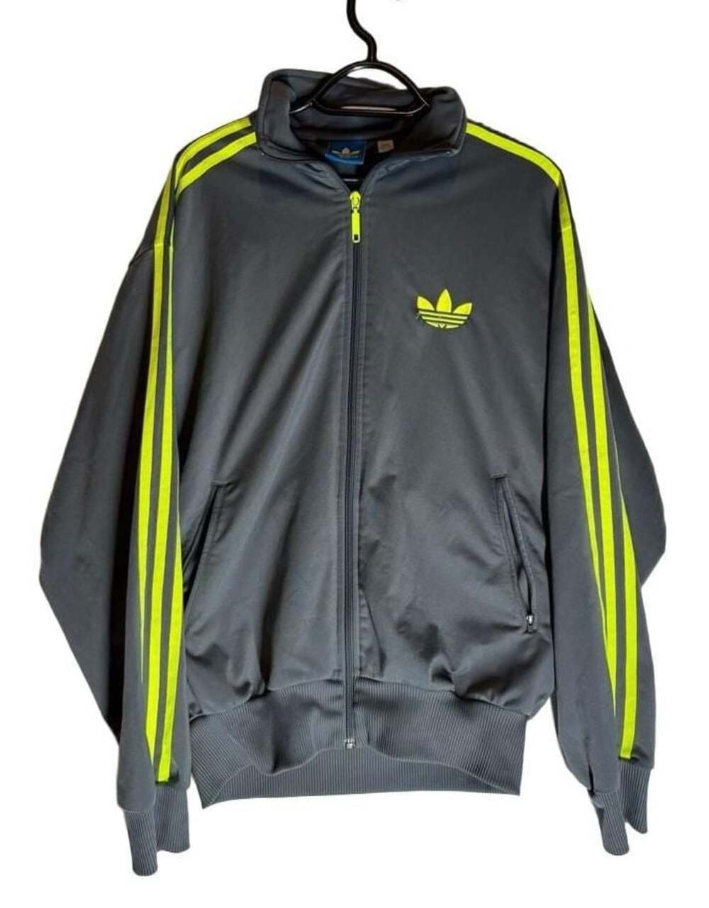 Adidas Originals Trefoil Track Jacket Gray Neon Yellow Size M